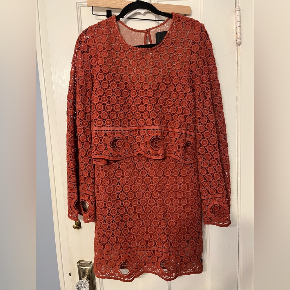 Intermix VTG boho lace eyelet red mini dress festival fairy M hippie